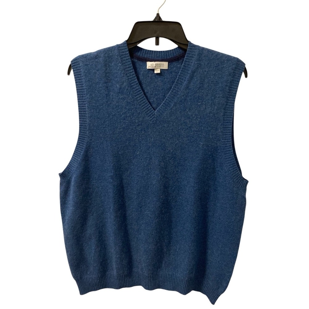 KINROSS 100% Cashmere Sweater Vest Men's Sz Large Blue‎ V-Neck Grandpa